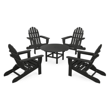 POLYWOOD Classic Folding Adirondack 5-Piece Conversation Group - Black